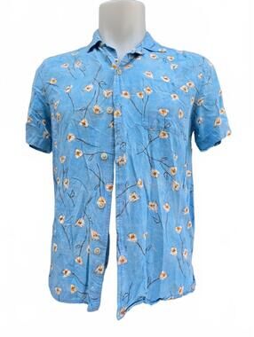 Goodfellow & Co Men's Blue Floral Hawaiian Shirt Size Small